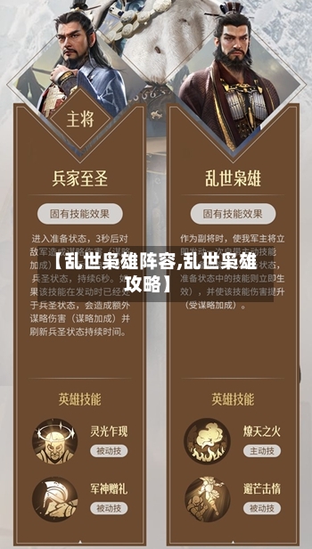 【乱世枭雄阵容,乱世枭雄攻略】